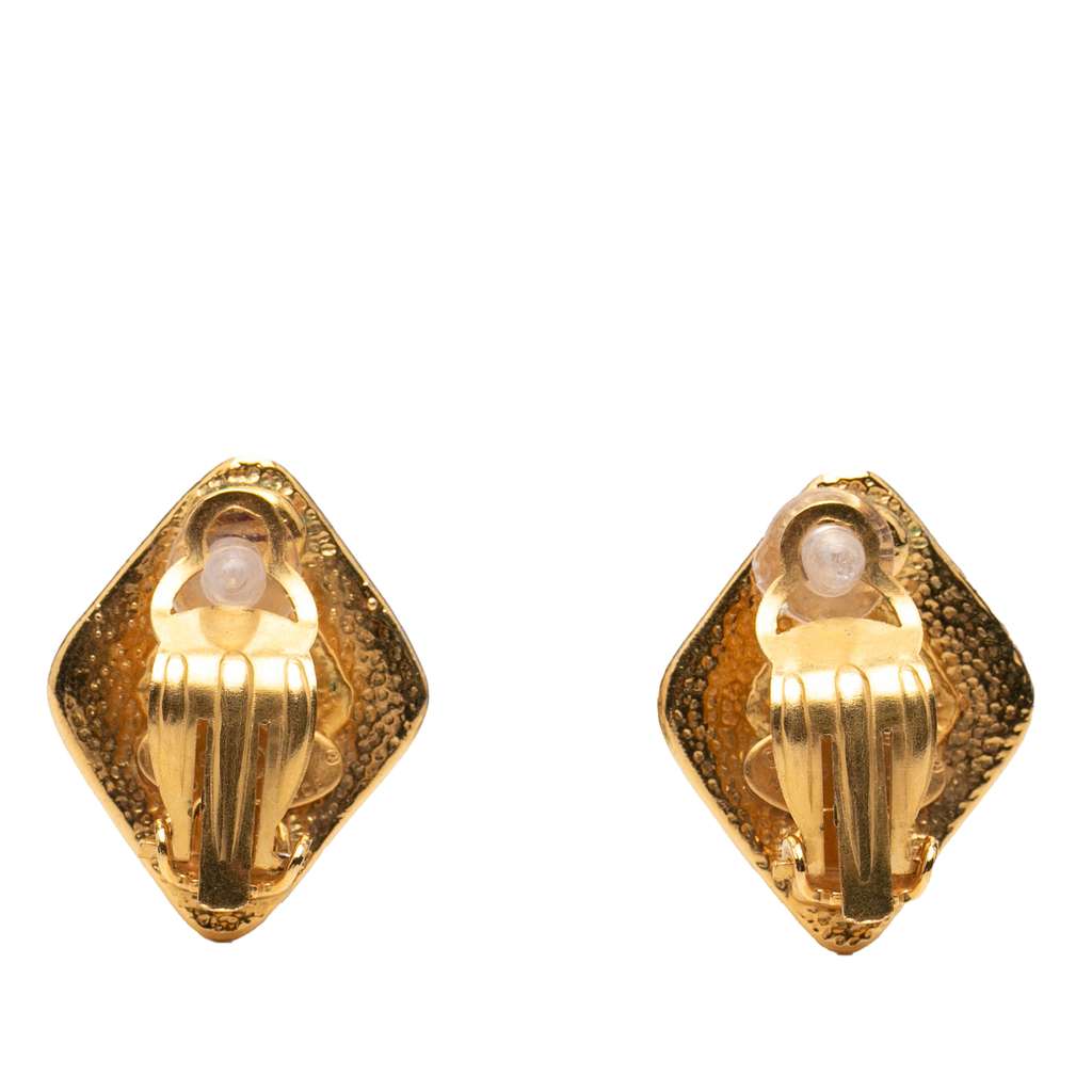 Chanel CC Gold Plated Rhombus Clip On Earrings - 2
