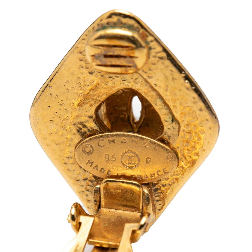 Chanel CC Gold Plated Rhombus Clip On Earrings - 3