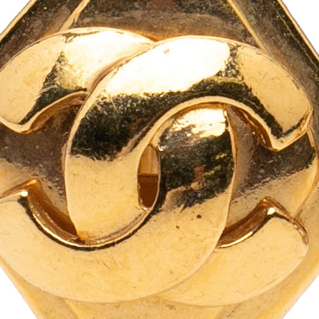 Chanel CC Gold Plated Rhombus Clip On Earrings - 4