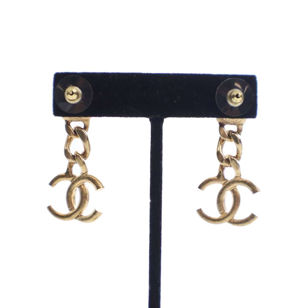 Chanel CC Gold Plated Crystal Drop Push Back Earrings - 3