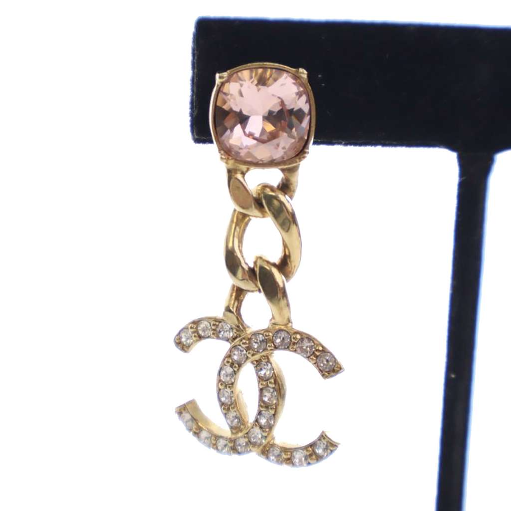 Chanel CC Gold Plated Crystal Drop Push Back Earrings - 4