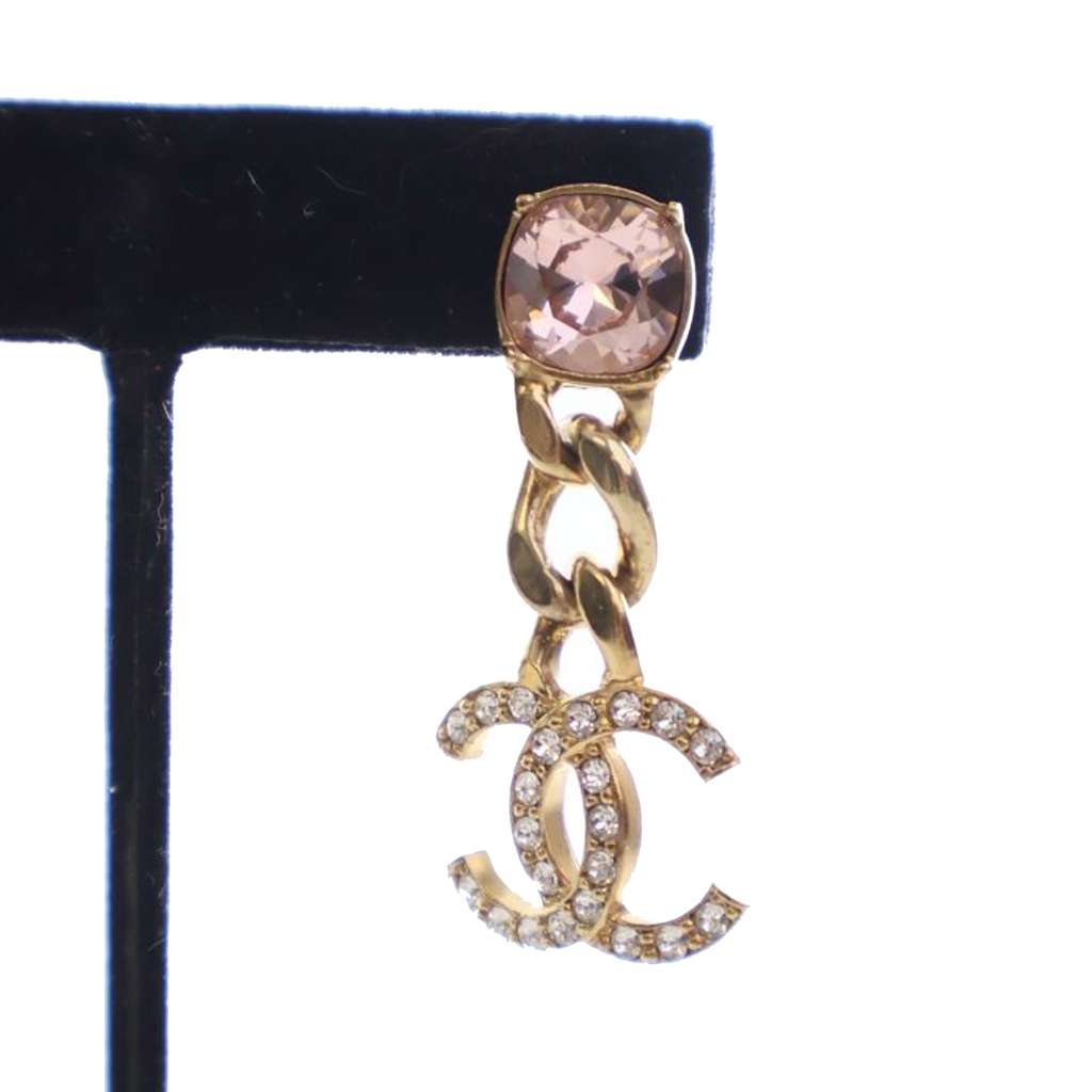 Chanel CC Gold Plated Crystal Drop Push Back Earrings - 5