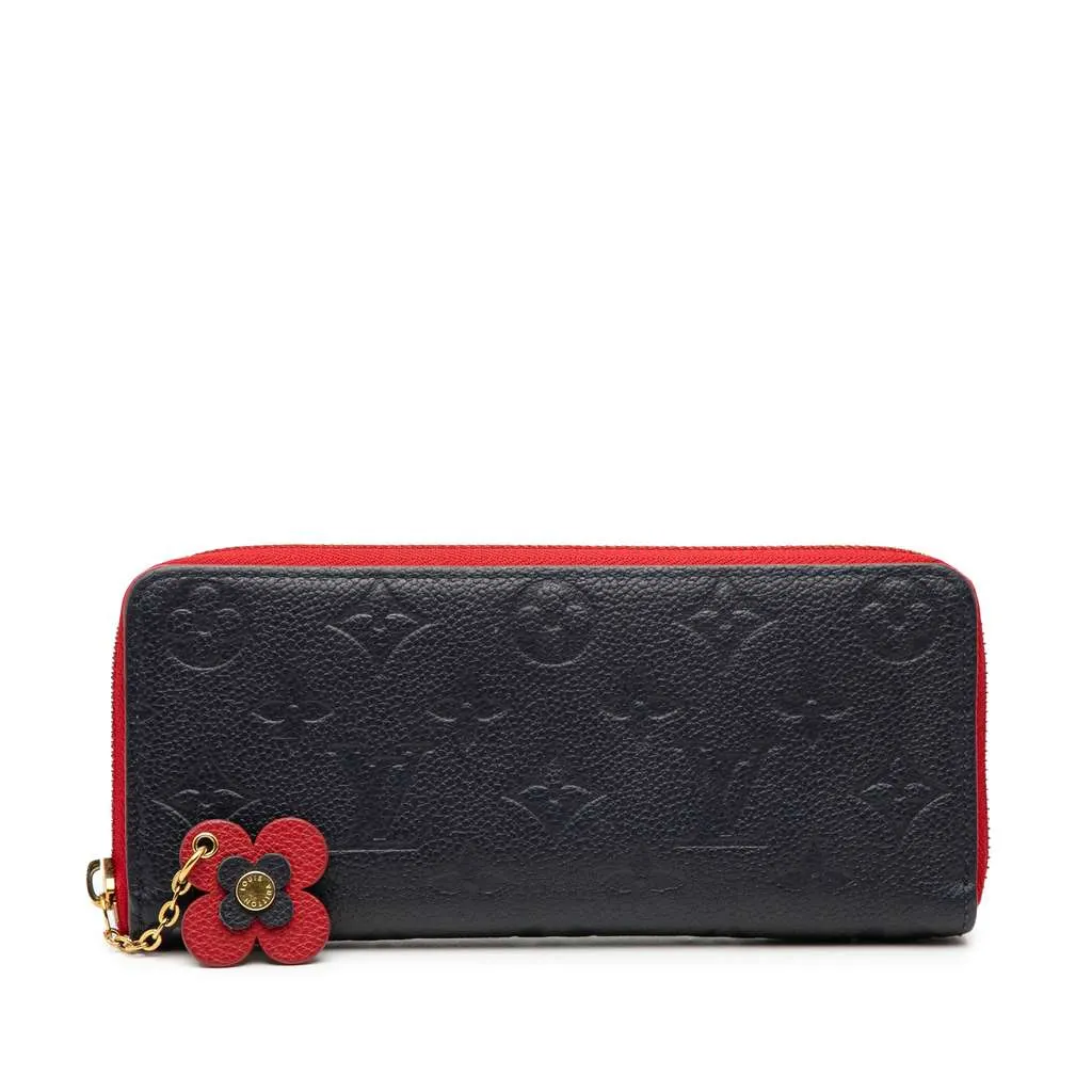 Louis Vuitton Monogram Empreinte Bloom Flowers Clemence Wallet Blue Leather Very good - Front View