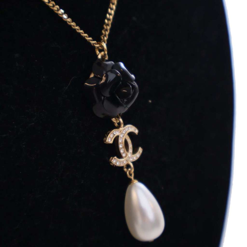 Chanel CC Gold Plated Faux Pearl and Crystal Drop Pendant Necklace - 3
