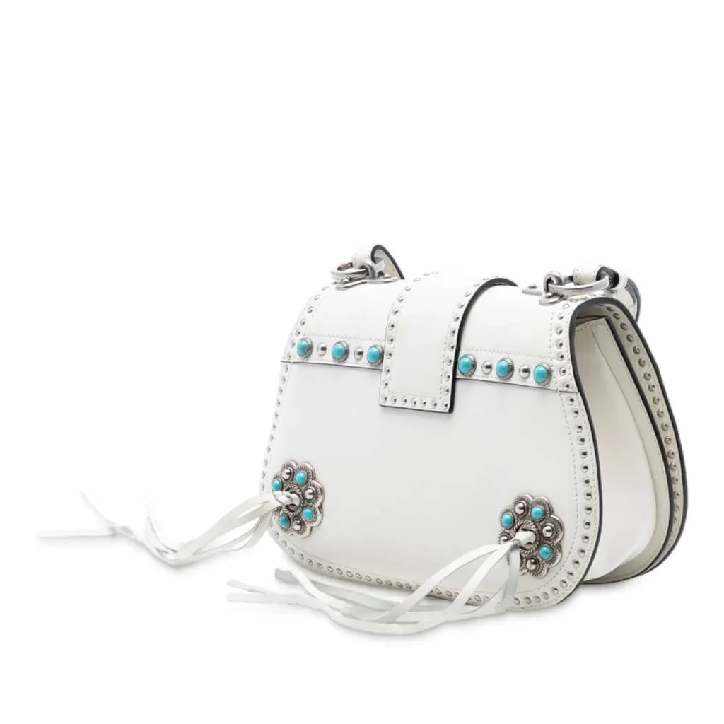 Prada City Calf Studded Folk Corsiere Satchel White Leather Very good - Back View
