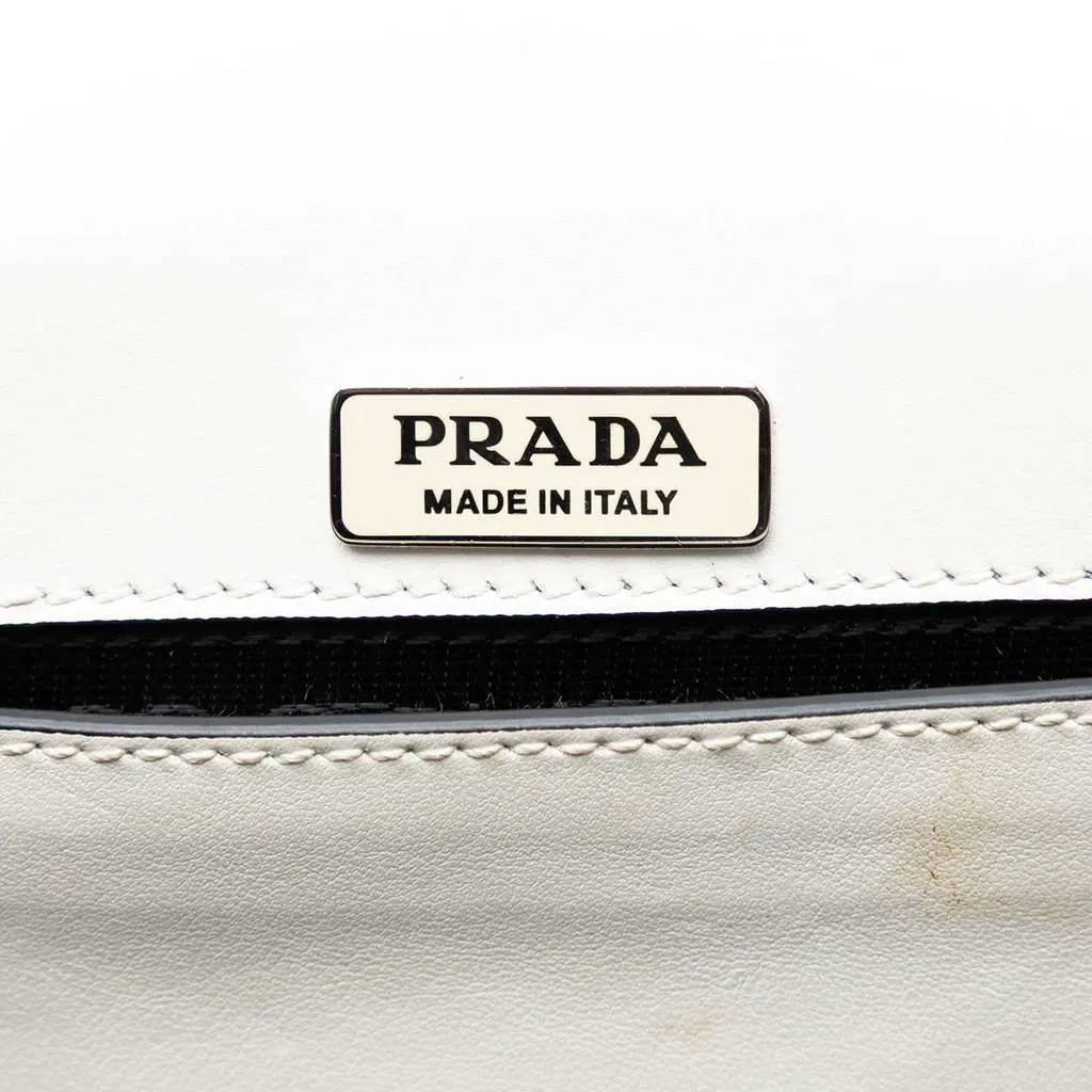 Prada City Calf Studded Folk Corsiere Satchel White Leather Very good - Box View