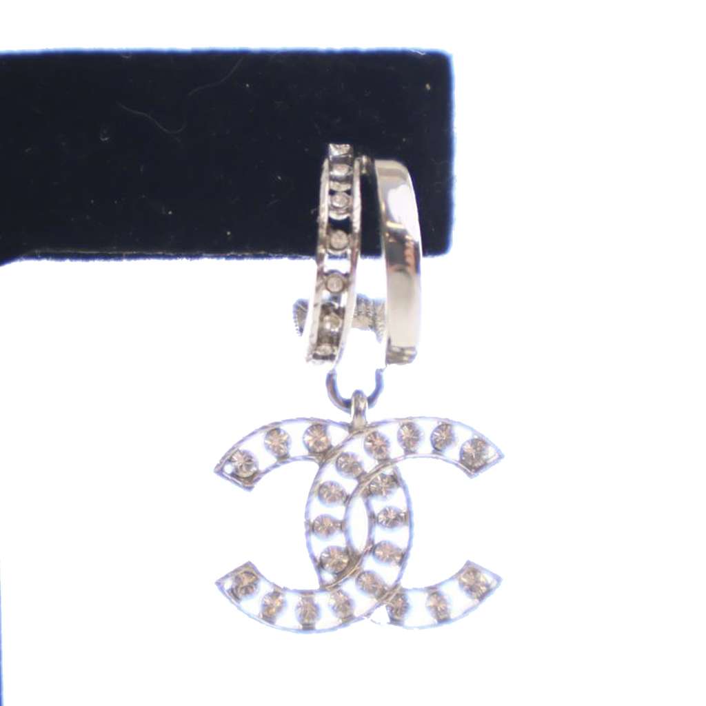 Chanel CC Silver Plated Crystal Push Back Earrings - 4