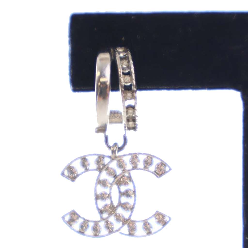 Chanel CC Silver Plated Crystal Push Back Earrings - 5
