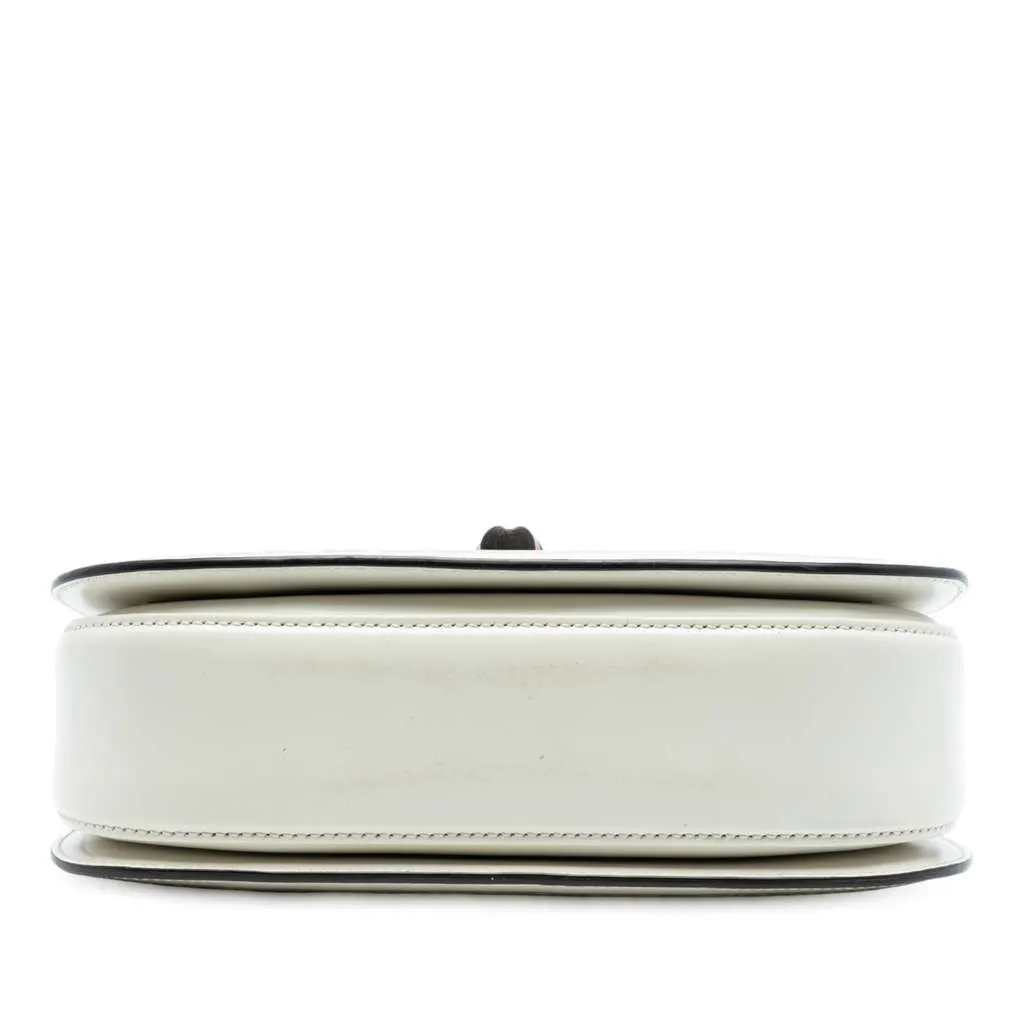 Gucci Calfskin Frame Print Bamboo Top Handle Bag White Leather Good - Inside View