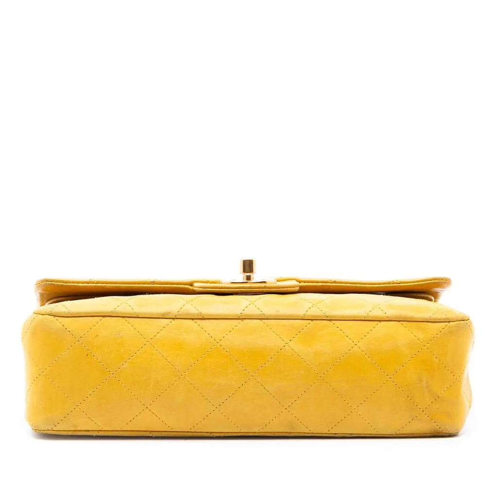 Chanel Small Classic Lambskin Double Flap Yellow Leather Good - Inside View