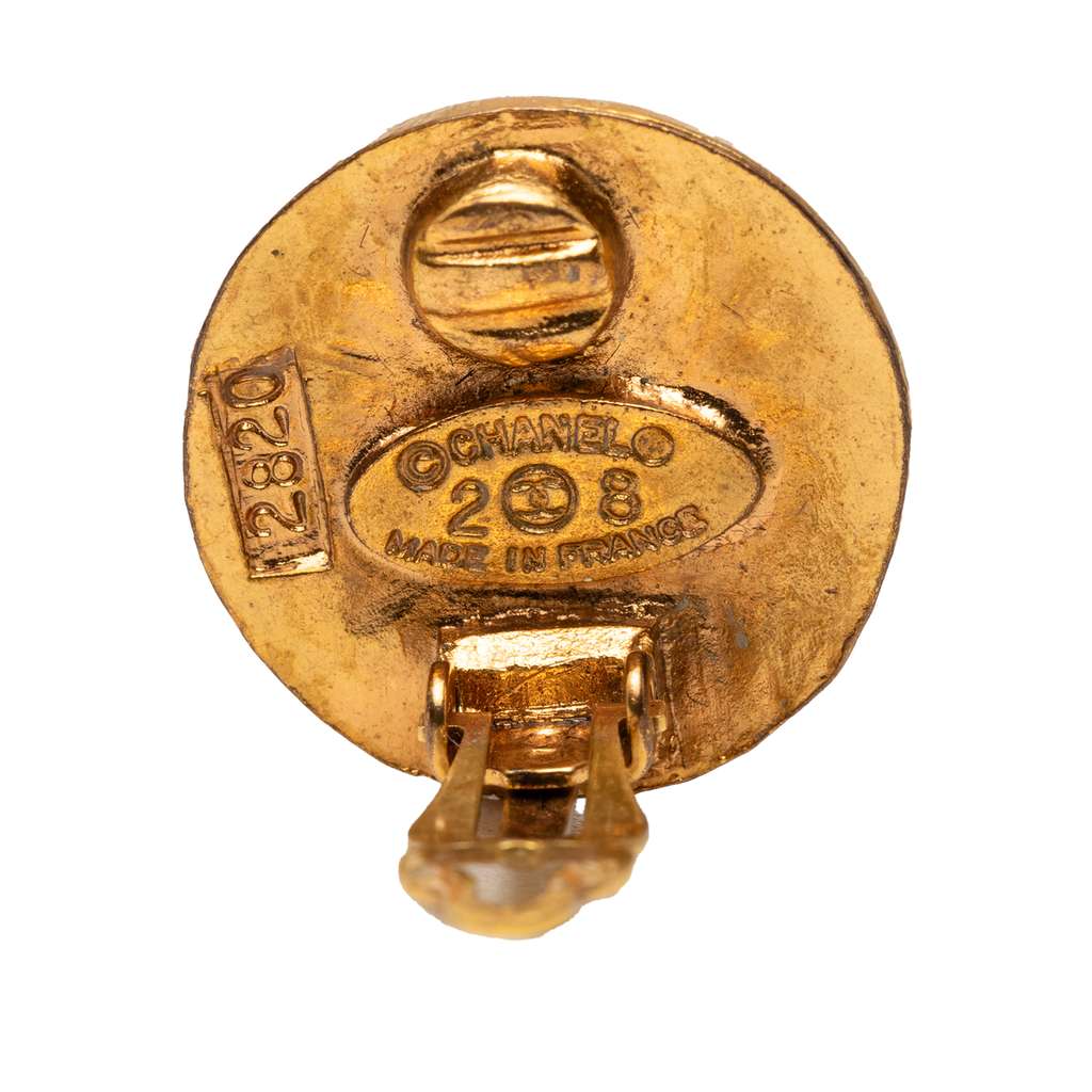 Chanel Gold Plated CC Round Clip On Earrings - 3