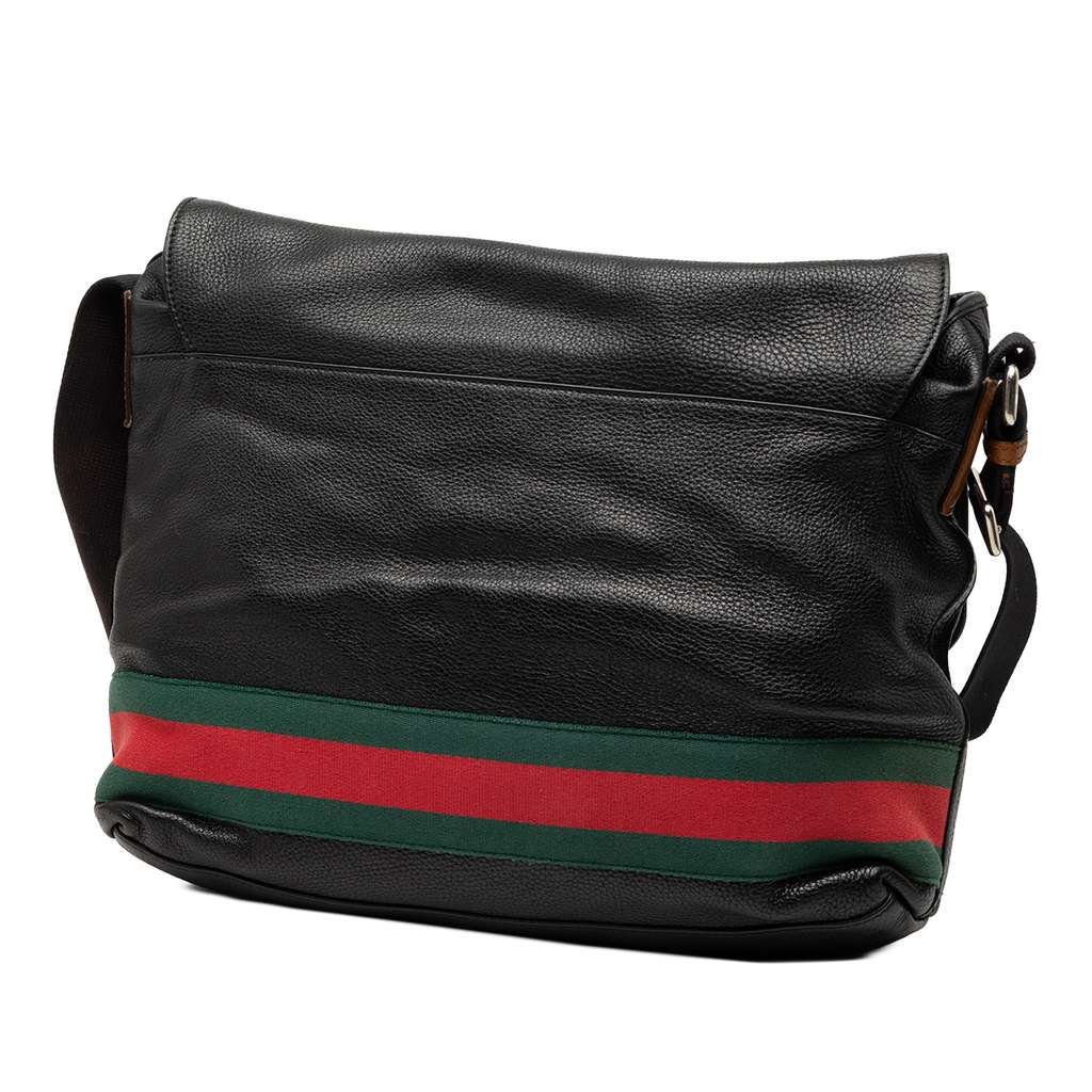 Gucci Leather Web Messenger Bag - 2