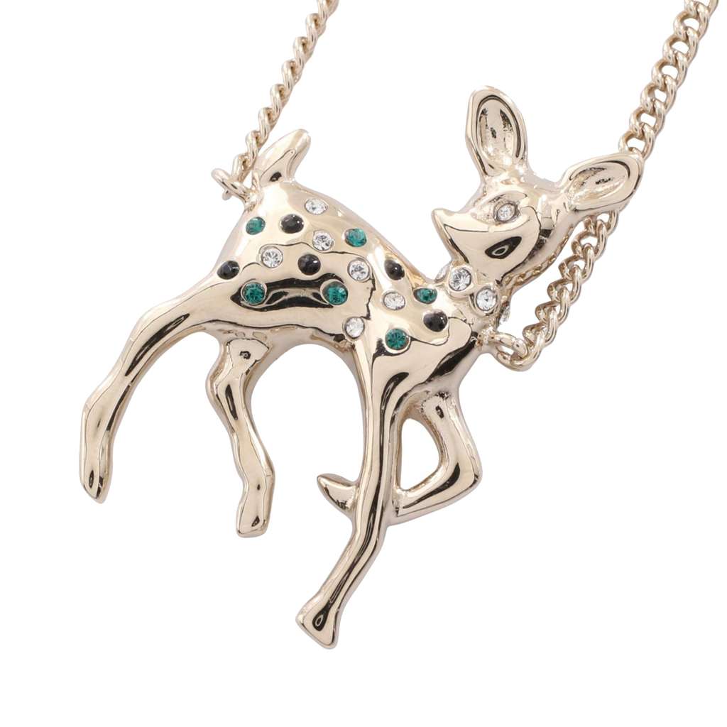 Chanel CC Gold Plated Faux Pearl and Rhinestone Deer Pendant Necklace - 3