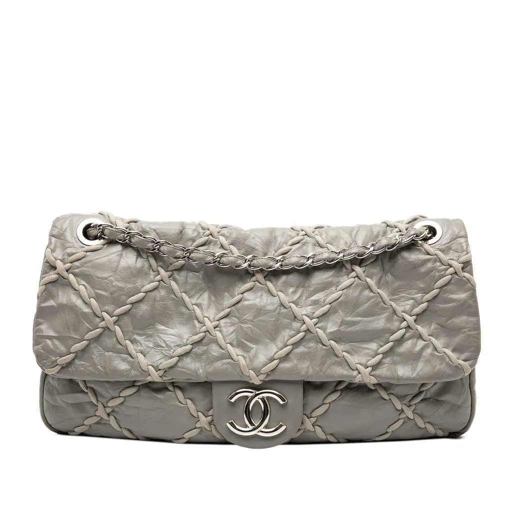 Chanel Jumbo Quilted Calfskin Ultra Stitch Flap Grey Leather Good - Front View