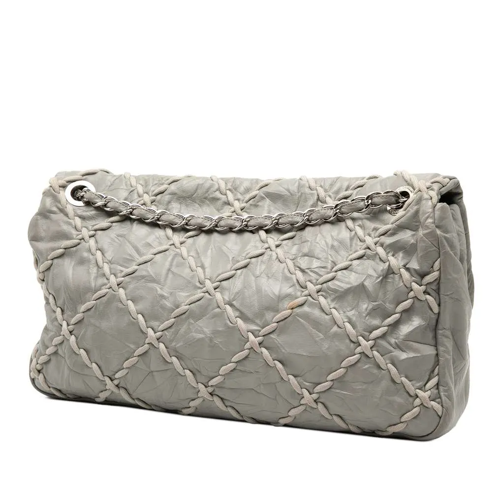 Chanel Jumbo Quilted Calfskin Ultra Stitch Flap Grey Leather Good - Back View