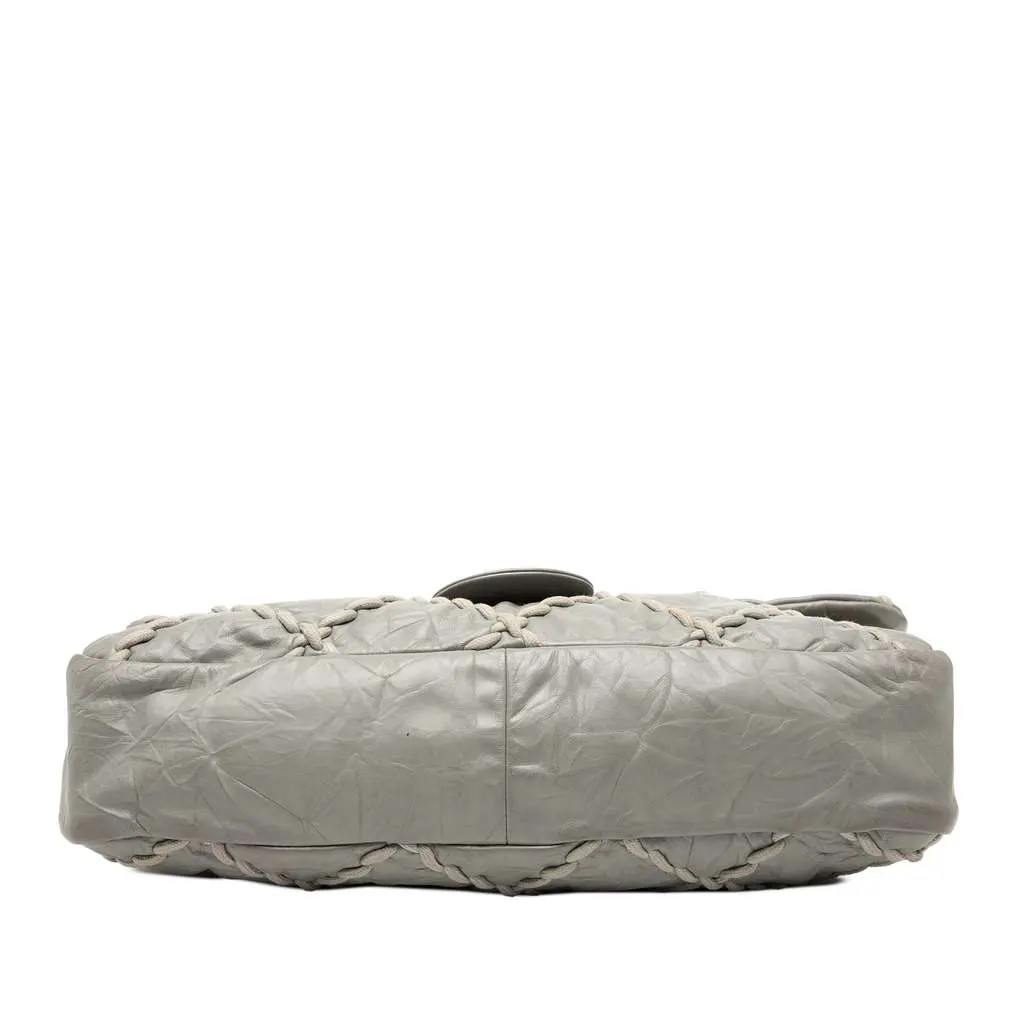 Chanel Jumbo Quilted Calfskin Ultra Stitch Flap Grey Leather Good - Inside View