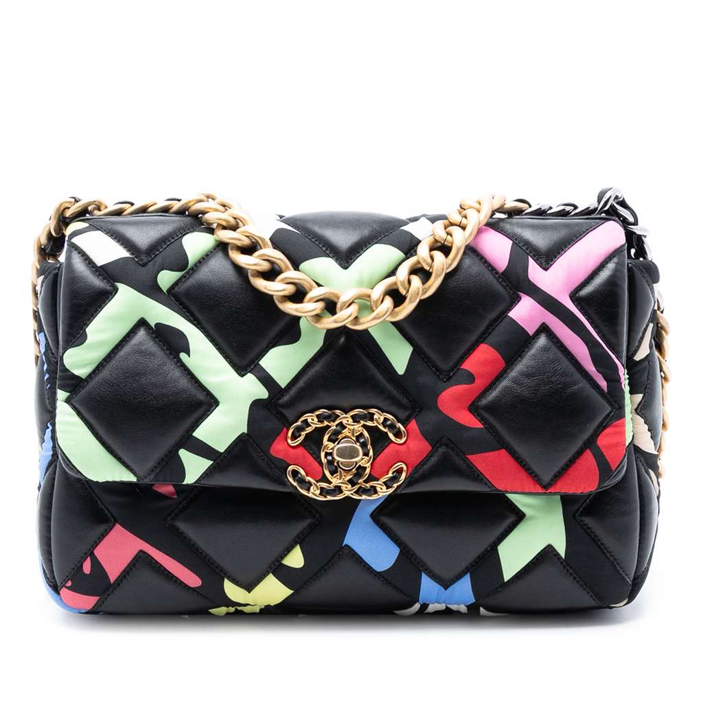 Chanel Medium Lambskin and Printed Silk Fixation 19 Flap