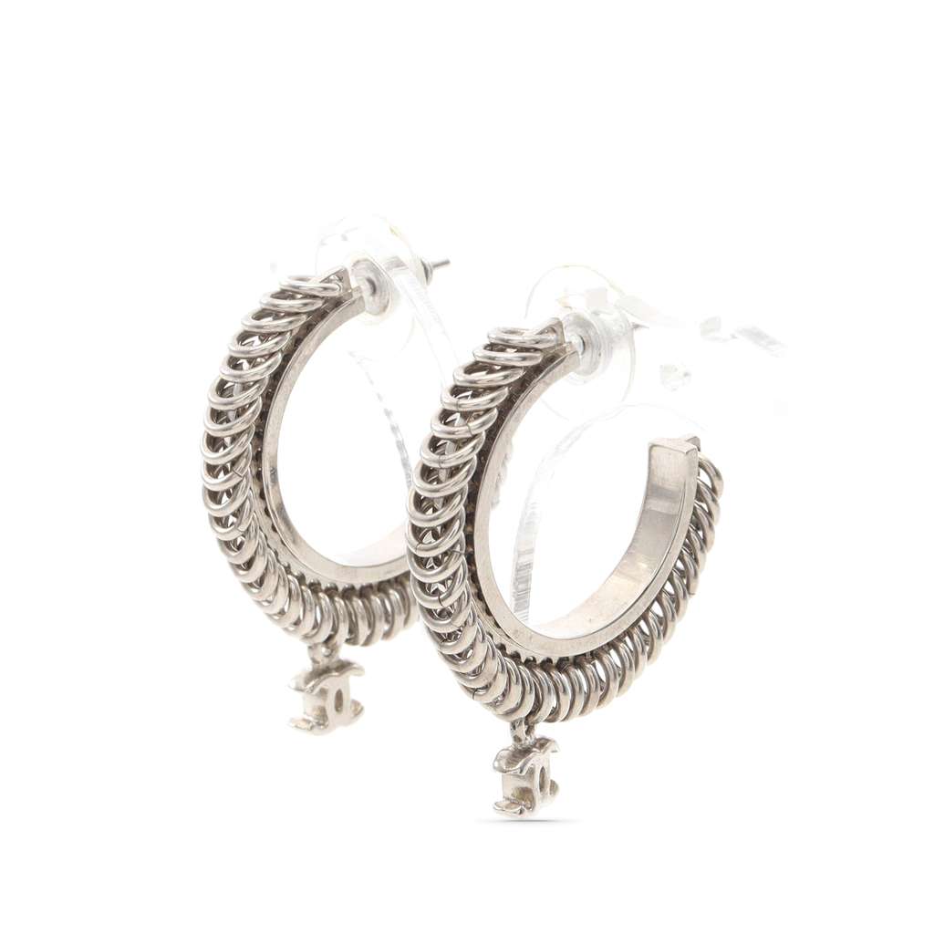 Chanel CC Stainless Steel Multi Ring Hoop Push Back Earrings - 2