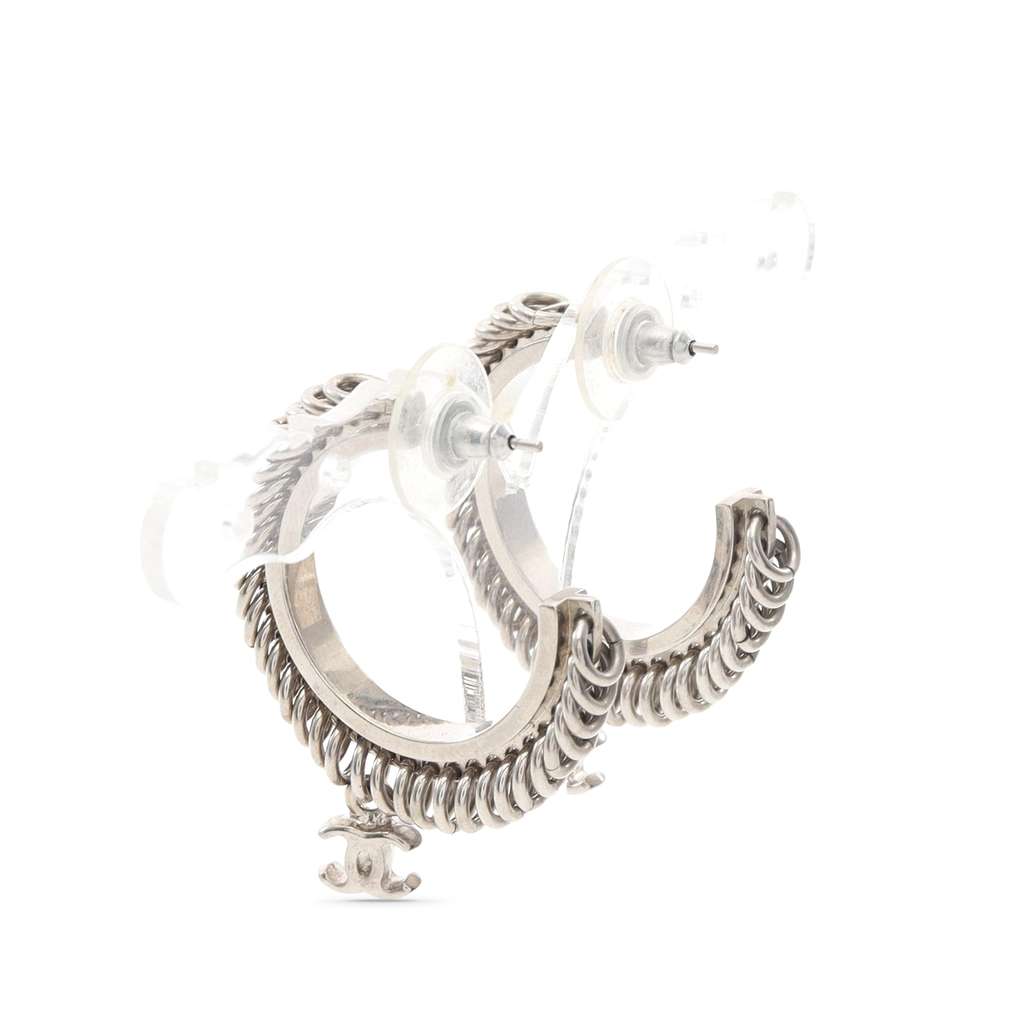Chanel CC Stainless Steel Multi Ring Hoop Push Back Earrings - 3