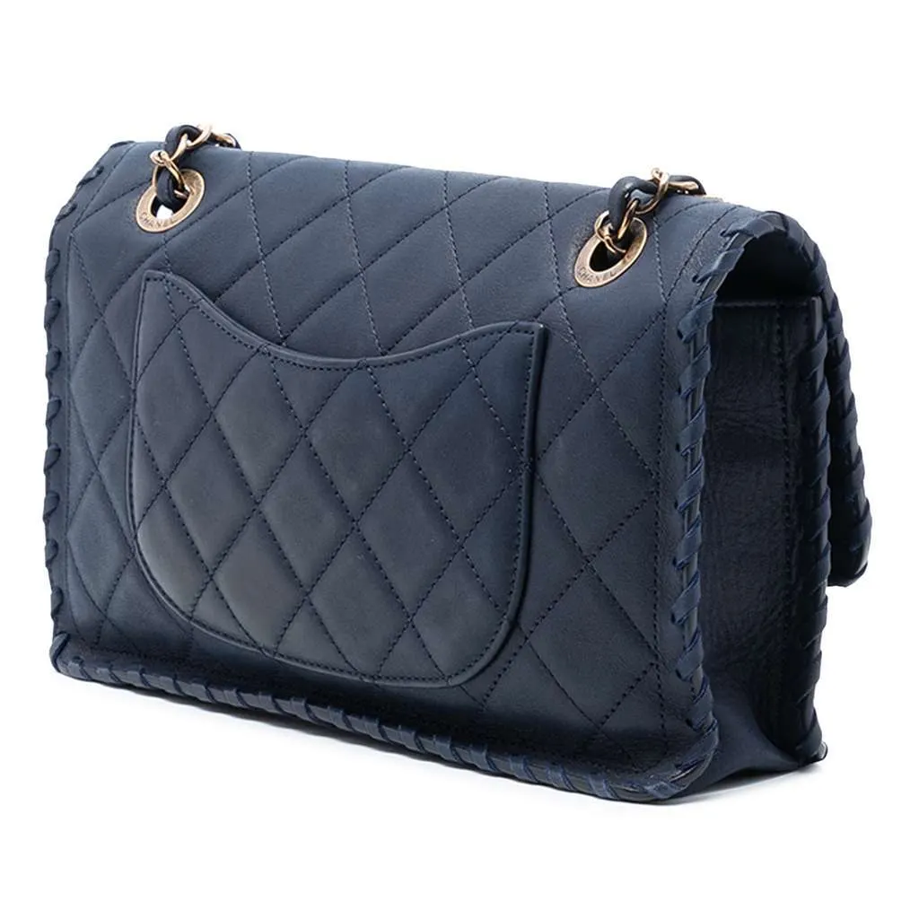 Chanel Medium Quilted Iridescent Calfskin Happy Stitch Flap Blue Leather Good - Back View