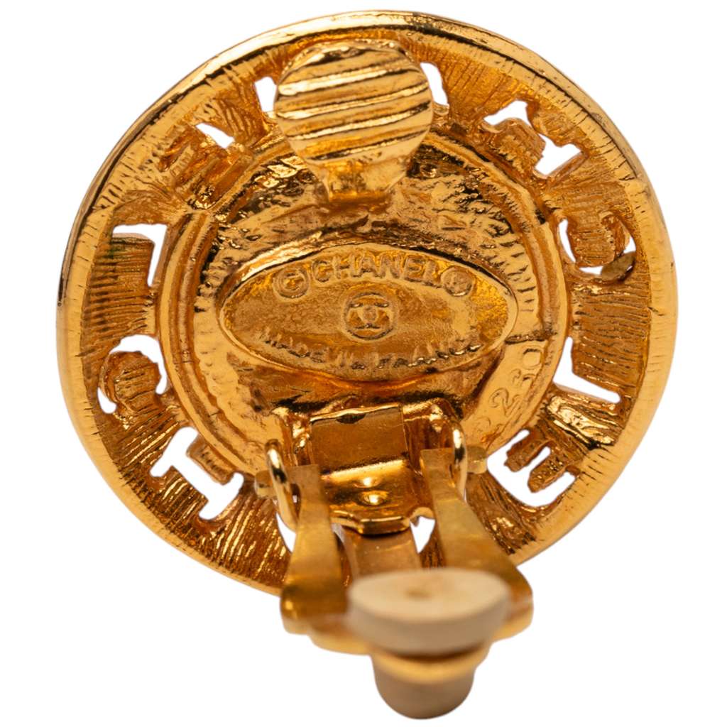 Chanel Gold Plated Faux Pearl Logo Clip On Earrings - 3