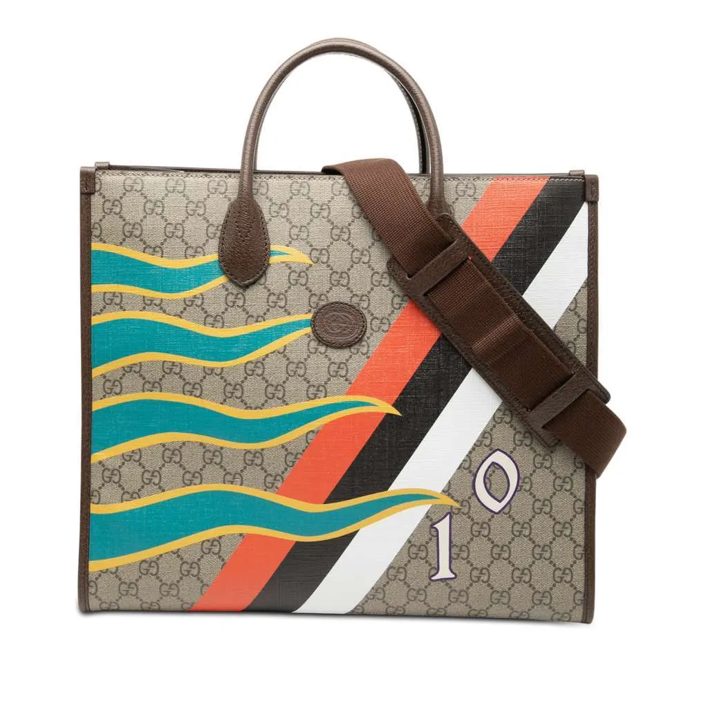 Gucci Medium GG Supreme 100 Centum Anniversary Calfskin Retro Interlocking G Tote Brown Canvas Very good - Front View