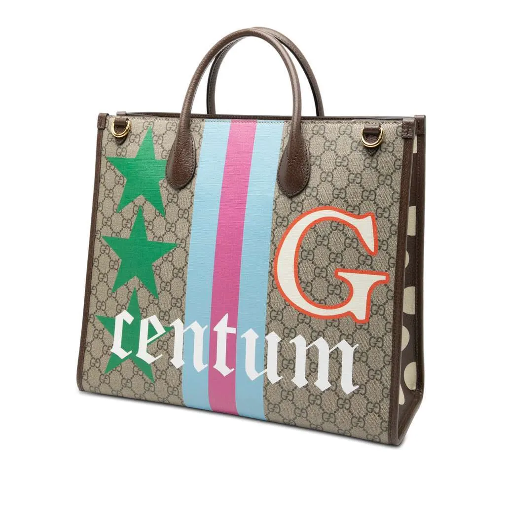 Gucci Medium GG Supreme 100 Centum Anniversary Calfskin Retro Interlocking G Tote Brown Canvas Very good - Back View