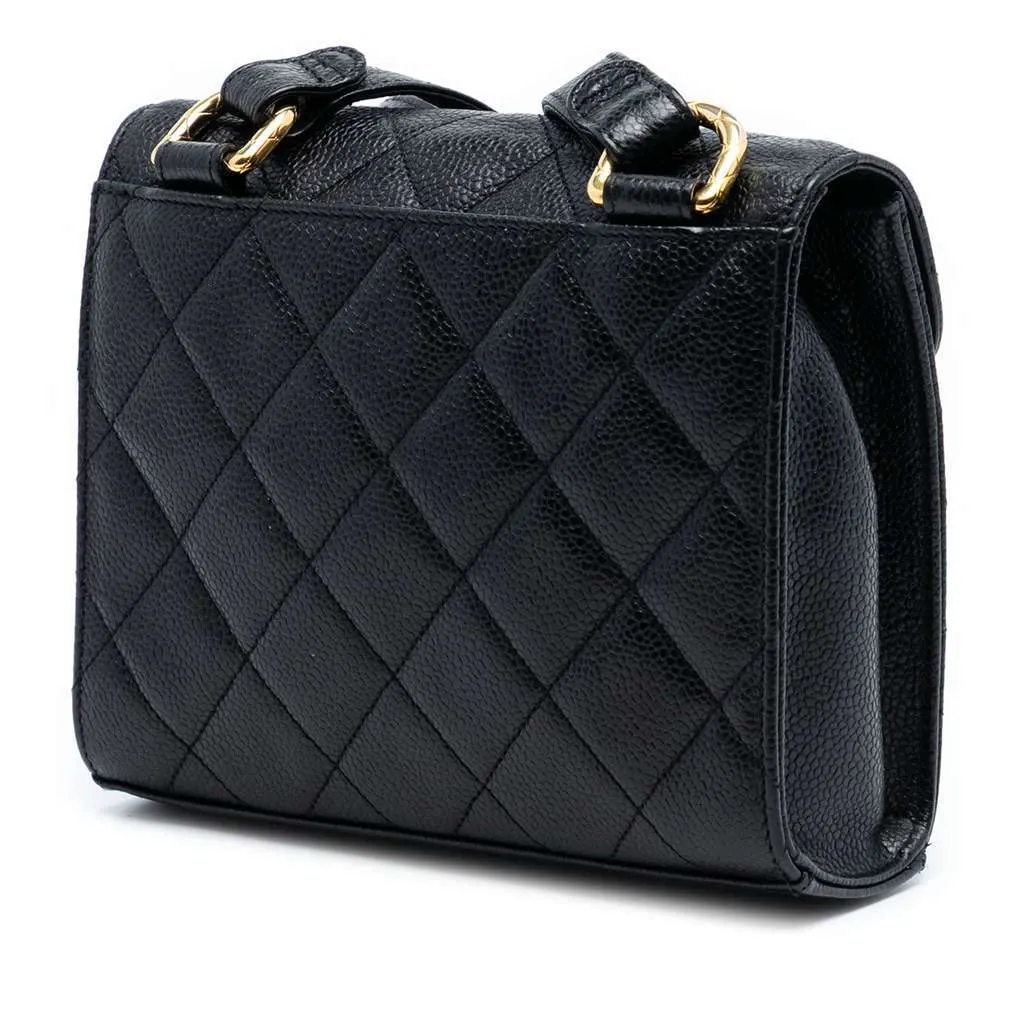 Chanel Mini CC Quilted Caviar Envelope Flap Black Leather Very good - Back View