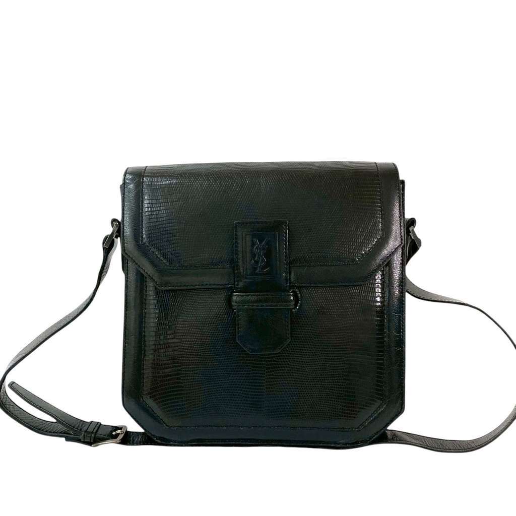 Saint Laurent Lizard Embossed Leather Monogram Crossbody