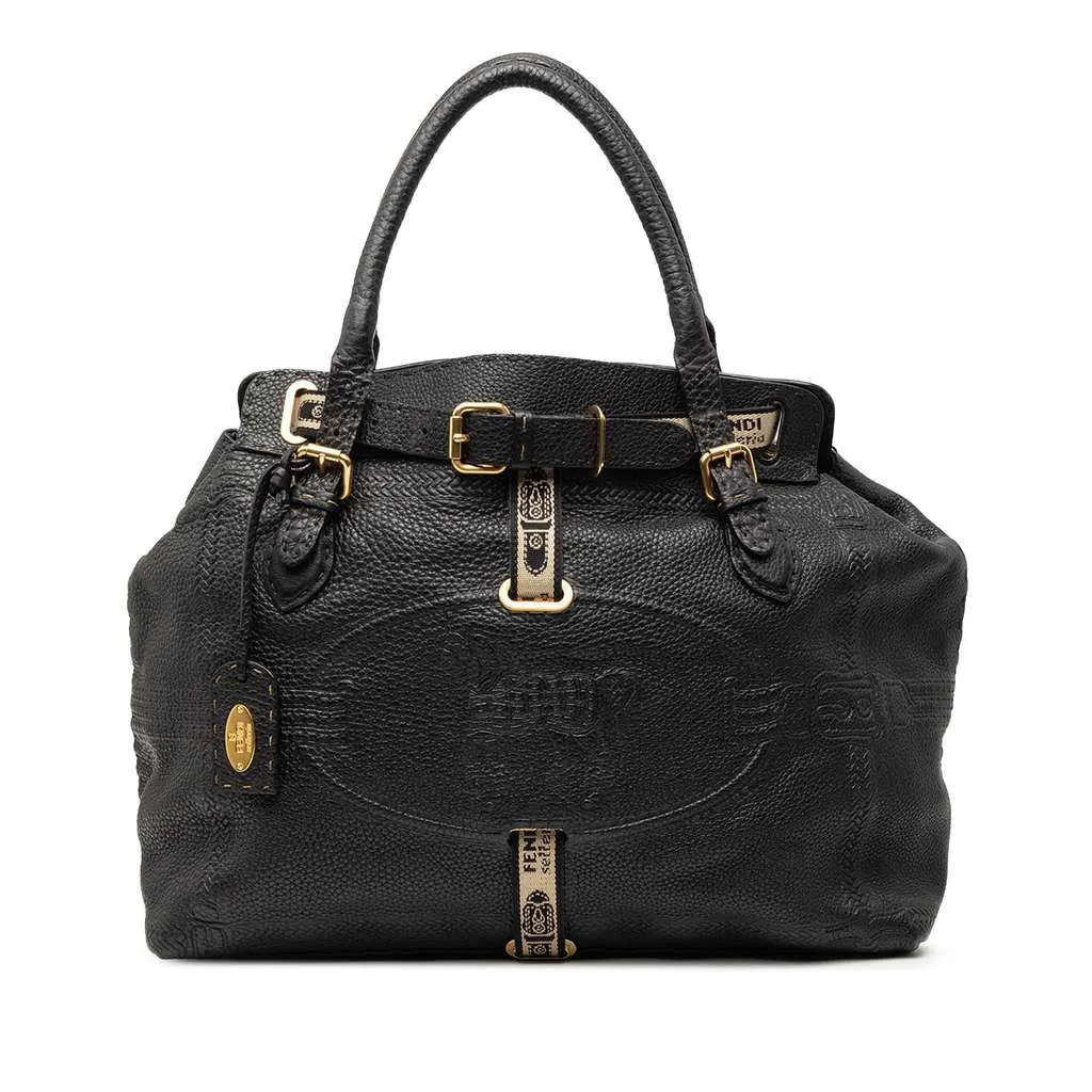 Fendi Large Leather Selleria Villa Borghese Tote Black Leather Very good - Front View