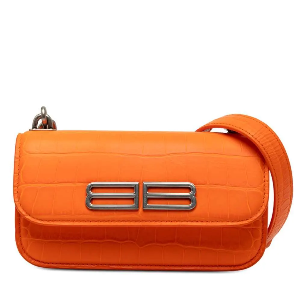 Balenciaga Croc Embossed Calfskin Gossip Chain Bag XS Orange Leather Very good - Front View