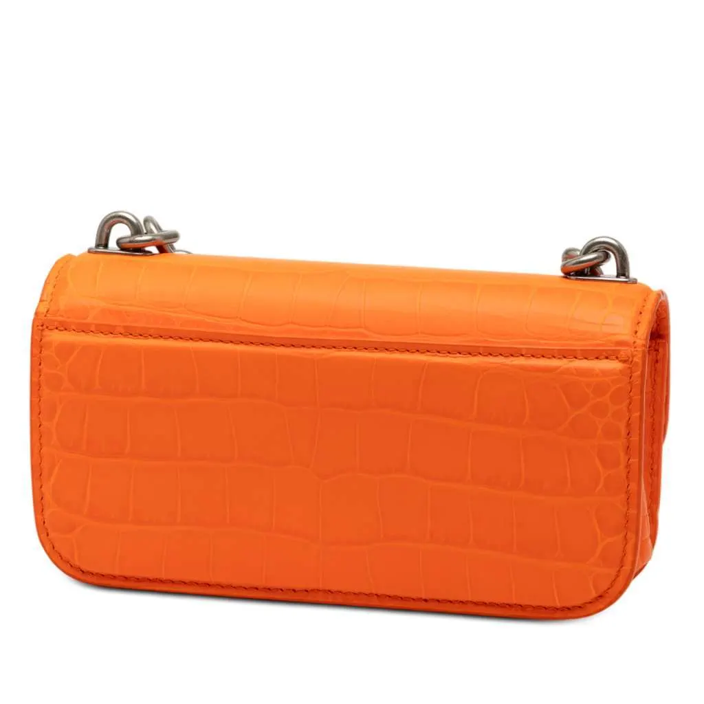 Balenciaga Croc Embossed Calfskin Gossip Chain Bag XS Orange Leather Very good - Back View
