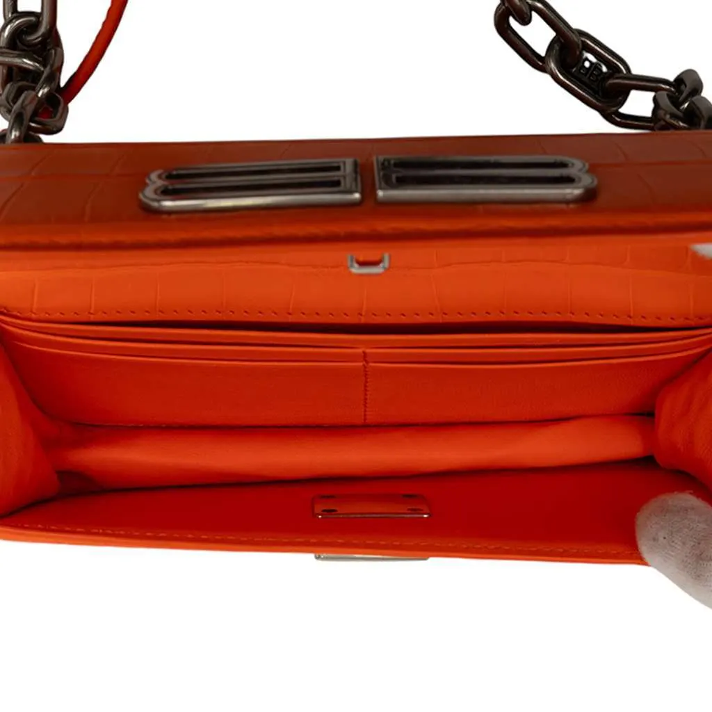 Balenciaga Croc Embossed Calfskin Gossip Chain Bag XS Orange Leather Very good - Model View