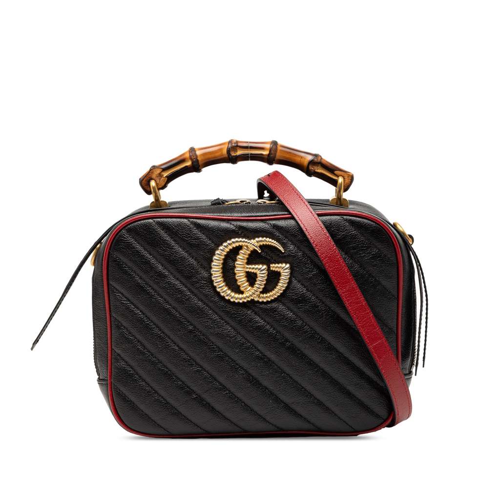 Gucci Small GG Marmont Matelasse Diagonal Leather Torchon Bamboo Satchel