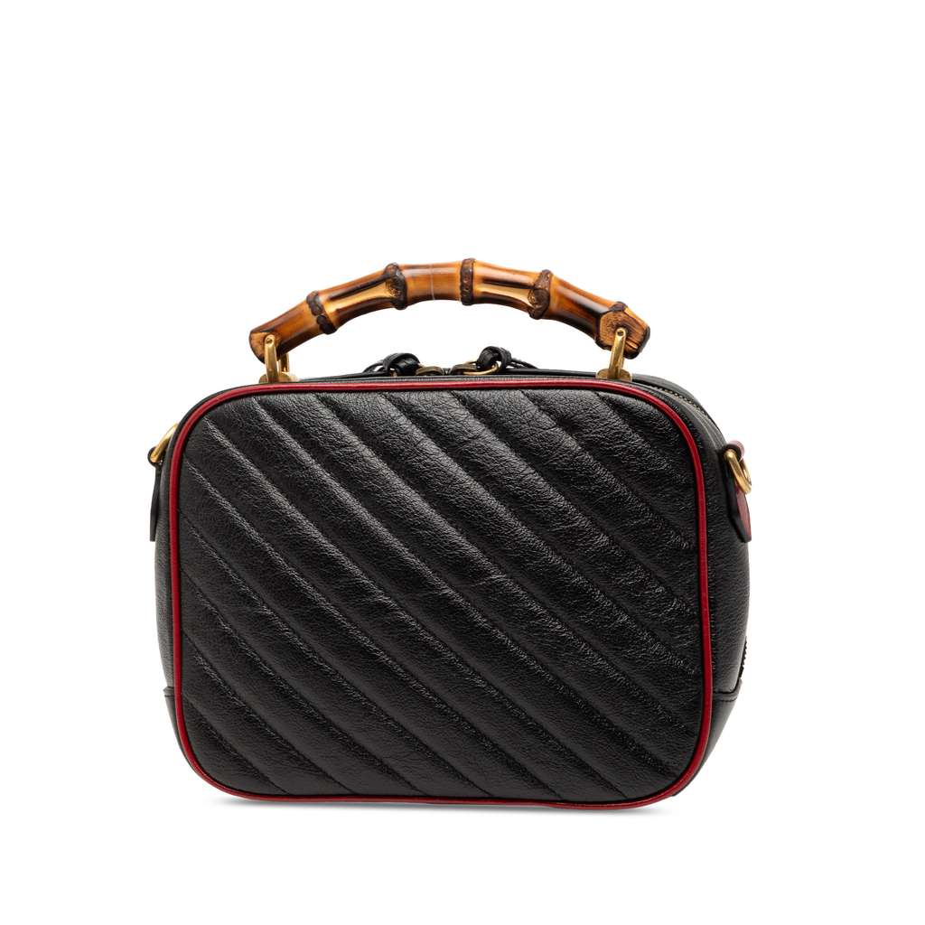 Gucci Small GG Marmont Matelasse Diagonal Leather Torchon Bamboo Satchel - 2
