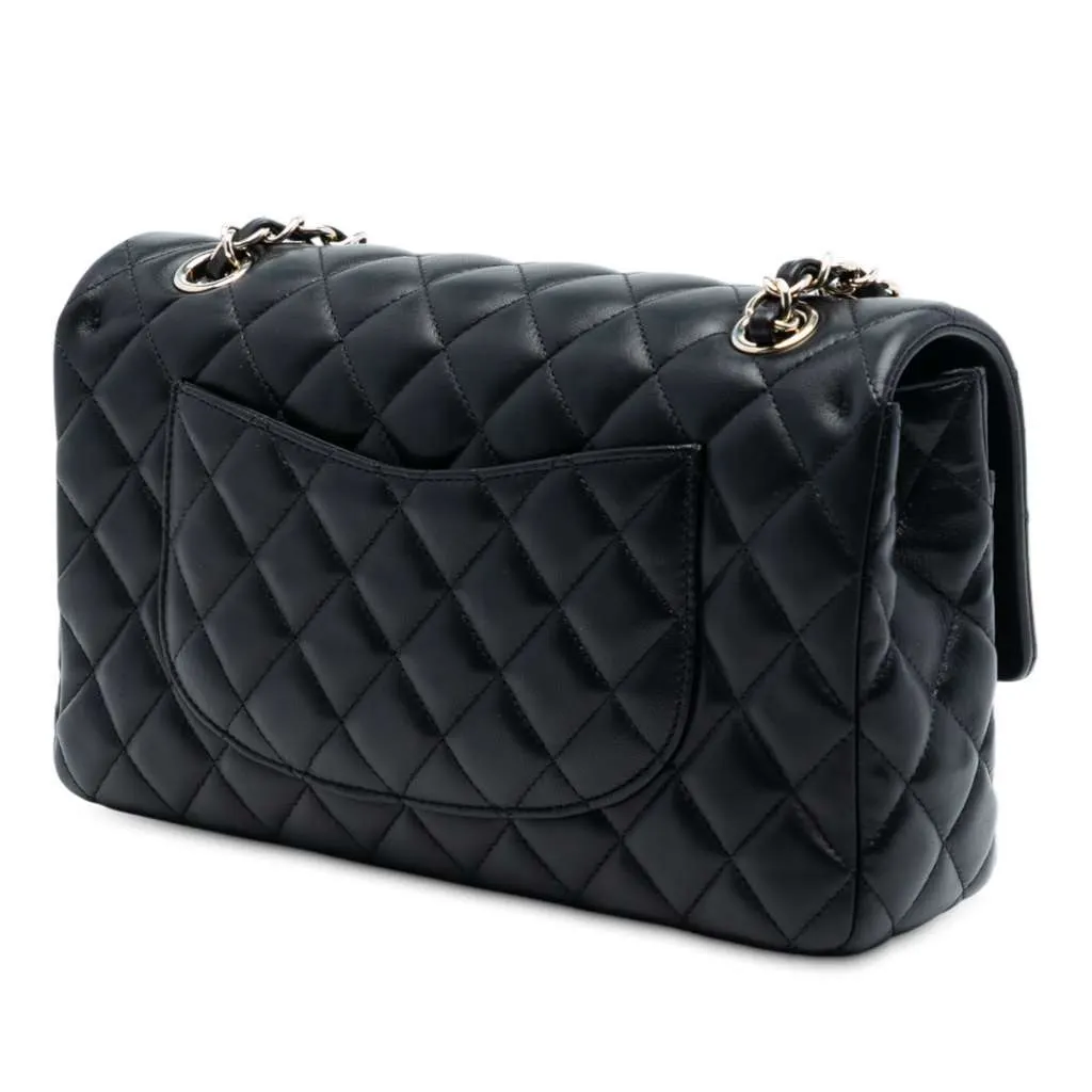 Chanel Medium Classic Lambskin Valentines Heart Charms Single Flap Black Leather Good - Back View