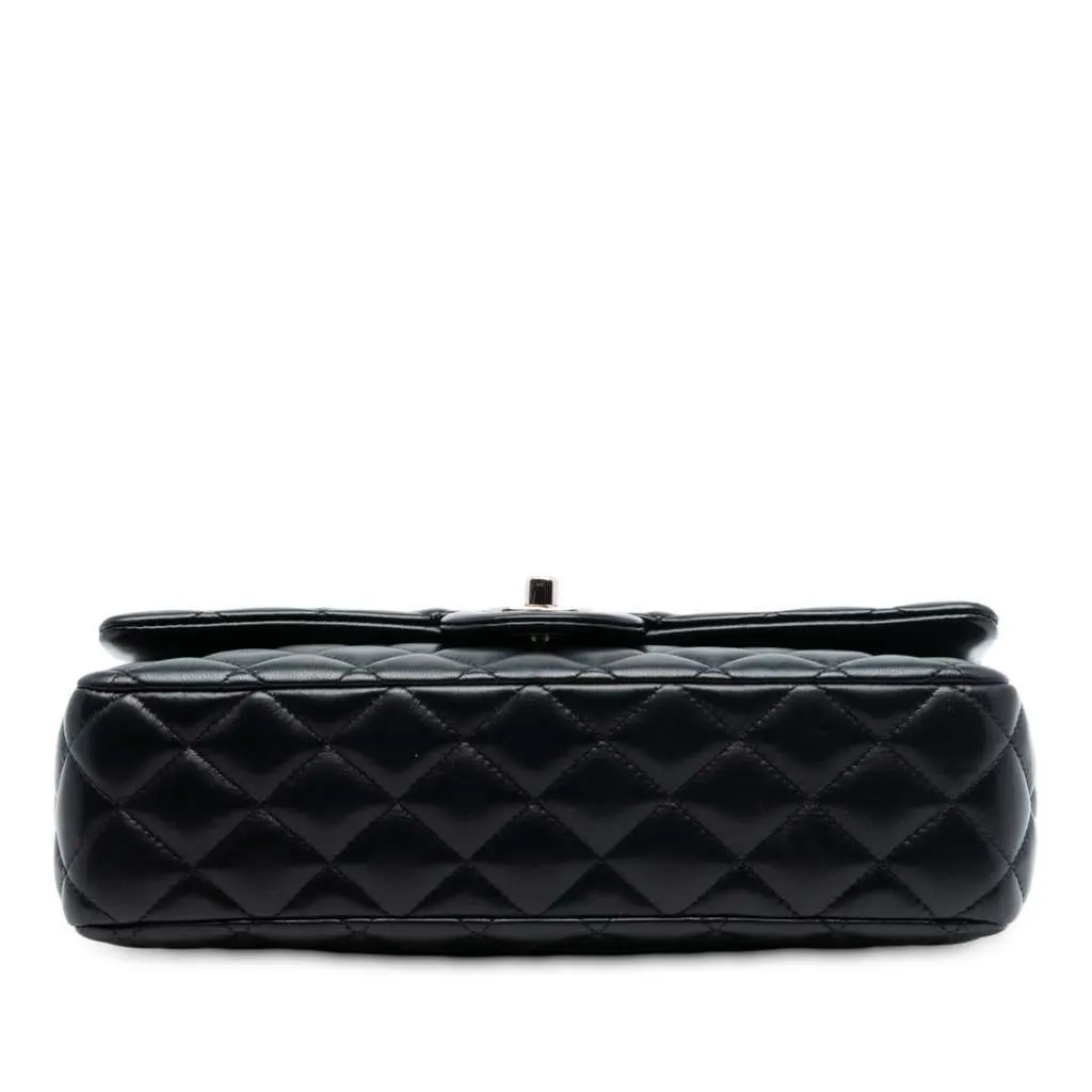 Chanel Medium Classic Lambskin Valentines Heart Charms Single Flap Black Leather Good - Inside View