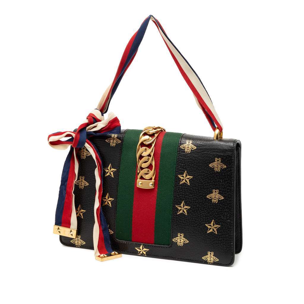 Gucci Small Leather Bee Star Sylvie Satchel - 2