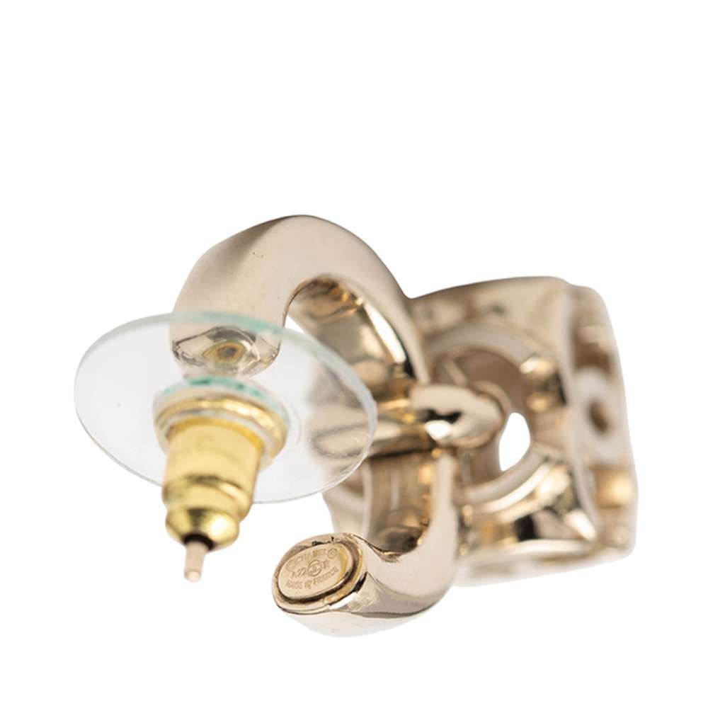 Chanel CC Gold Plated Enamel Cube Drop Hoop Push Back Earrings - 3