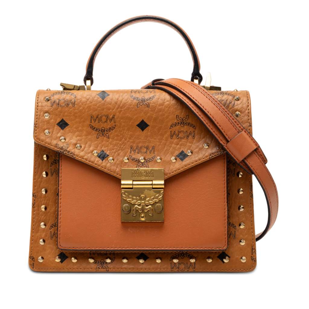 Mcm Medium Visetos Coated Canvas Patricia Pocket Top Handle Bag