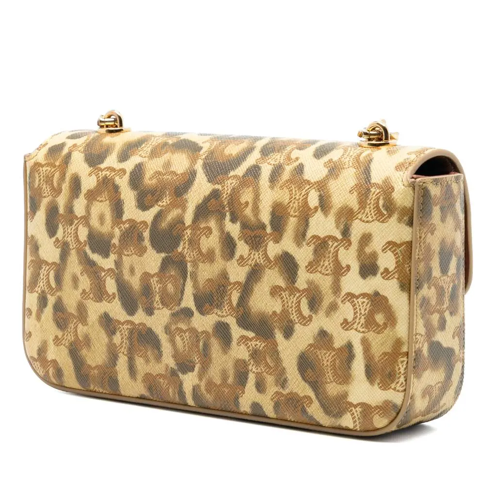 Celine Calfskin Leopard Print Claude Chain Shoulder Bag Brown Leather Very good - Back View