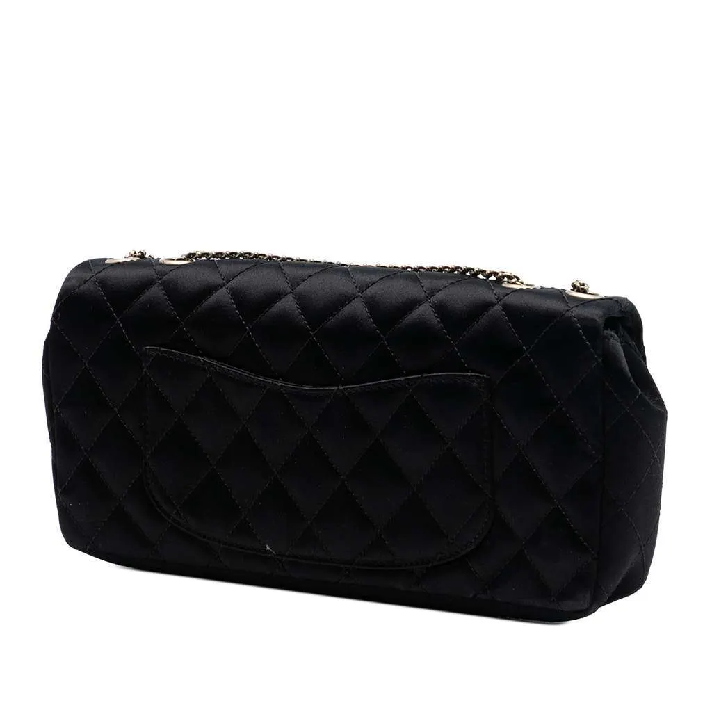 Chanel Quilted Satin Precious Jewel East West Flap Black Satin Very good - Back View