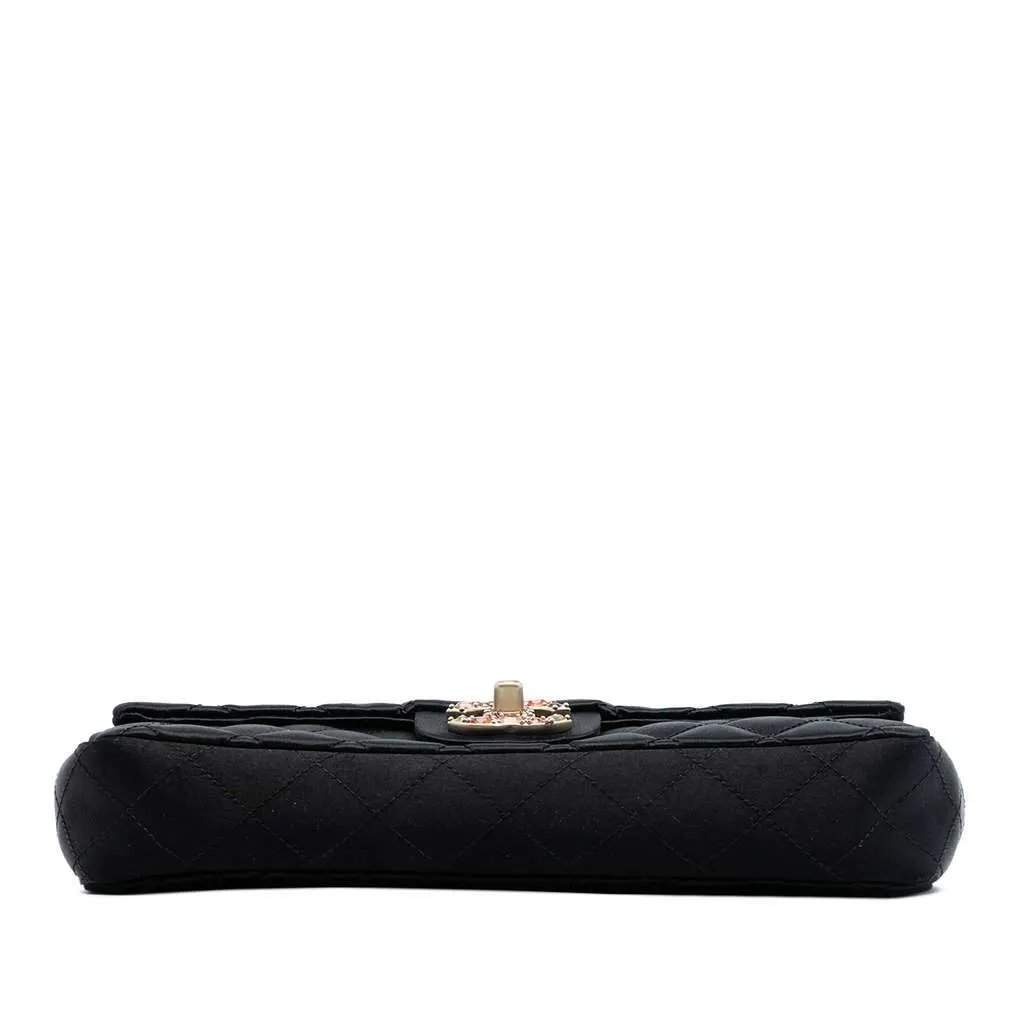Chanel Quilted Satin Precious Jewel East West Flap Black Satin Very good - Inside View