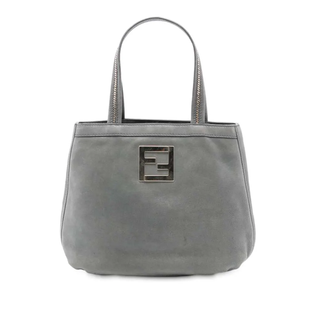 Fendi Nubuck FF Chains Tote Grey Leather Good - Front View