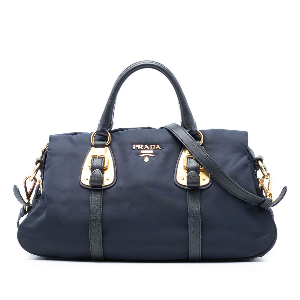 Prada Soft Calf Trimmed Tessuto Satchel