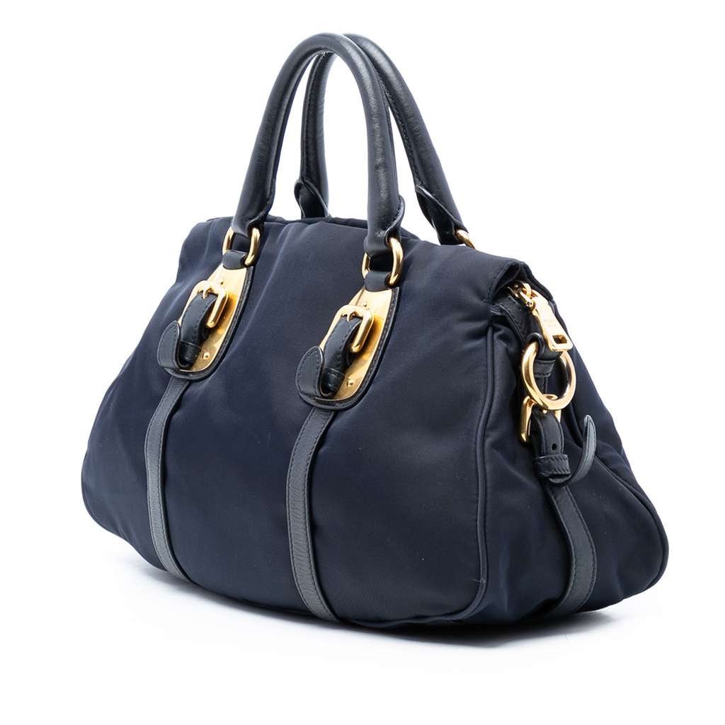 Prada Soft Calf Trimmed Tessuto Satchel - 2