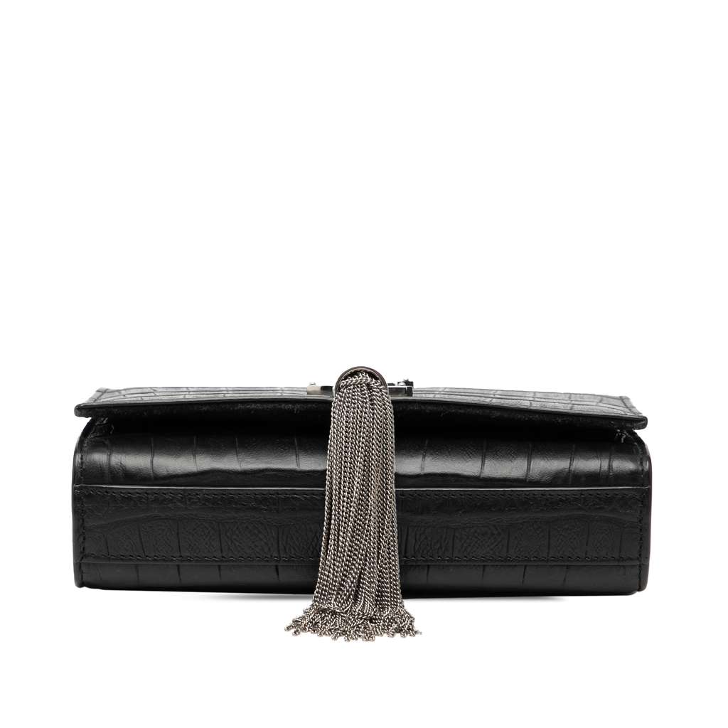 Saint Laurent Small Croc Embossed Leather Monogram Kate Tassel Crossbody - 3