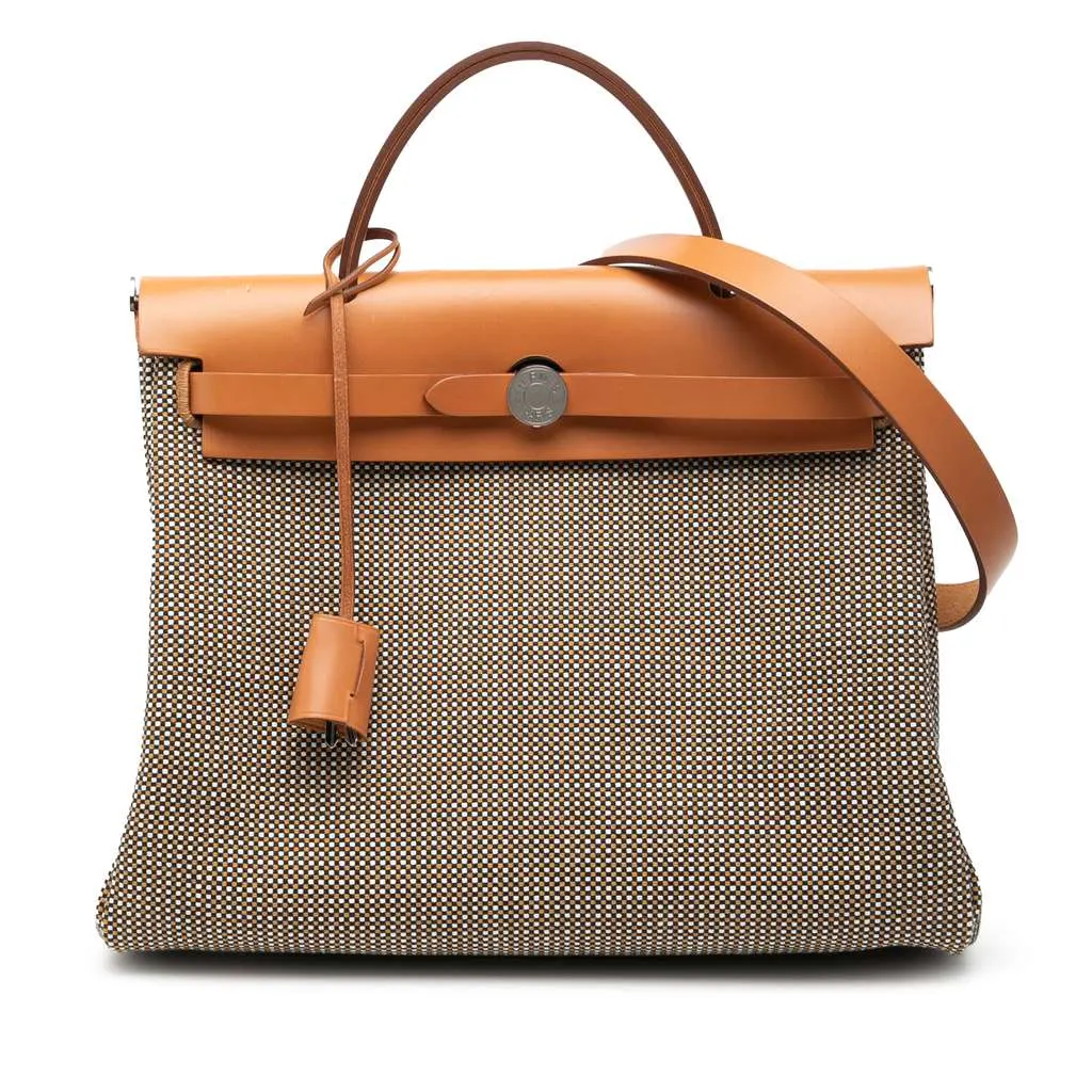 Hermès Toile Criss Viking Vache Hunter Herbag Zip 31 Brown Canvas Good - Front View