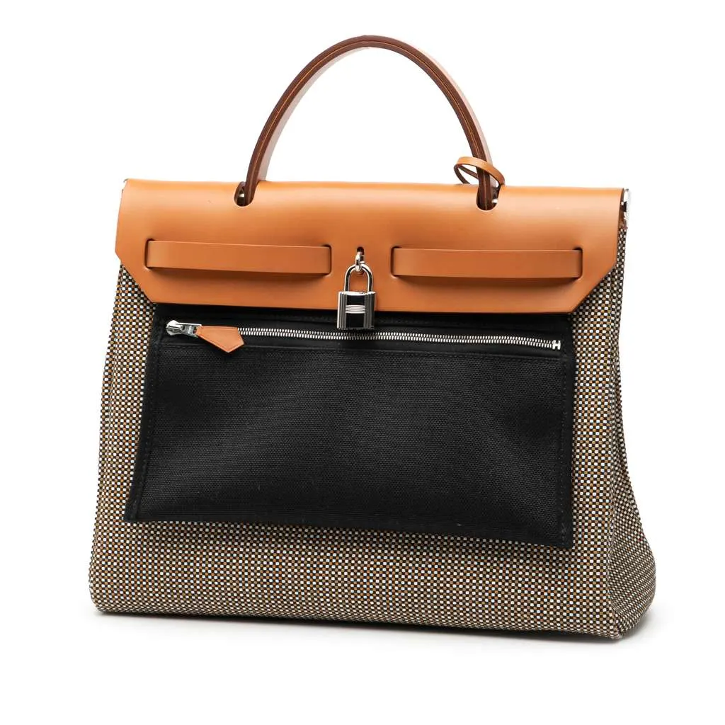 Hermès Toile Criss Viking Vache Hunter Herbag Zip 31 Brown Canvas Good - Back View