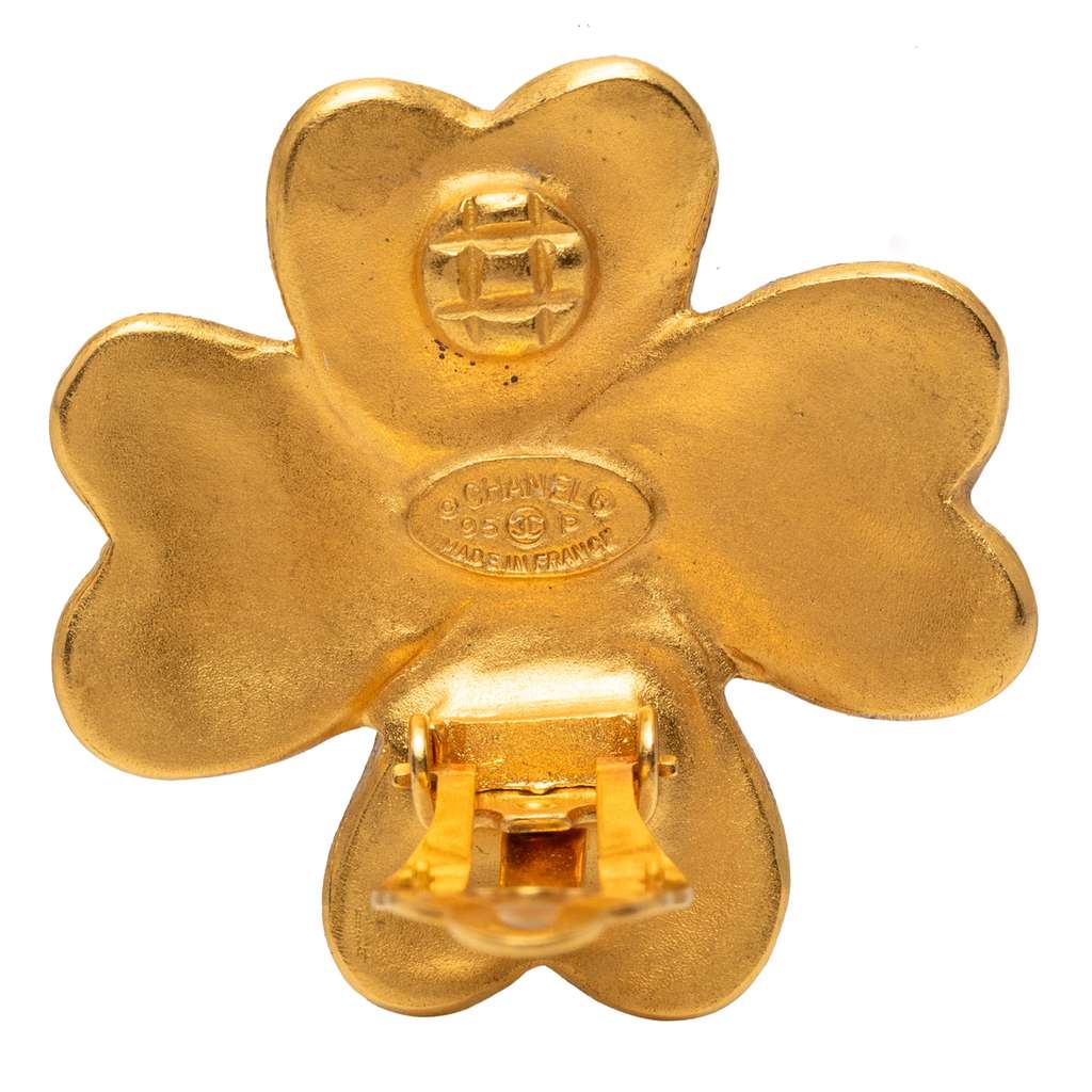 Chanel CC Gold Plated Clover Clip On Earrings - 3